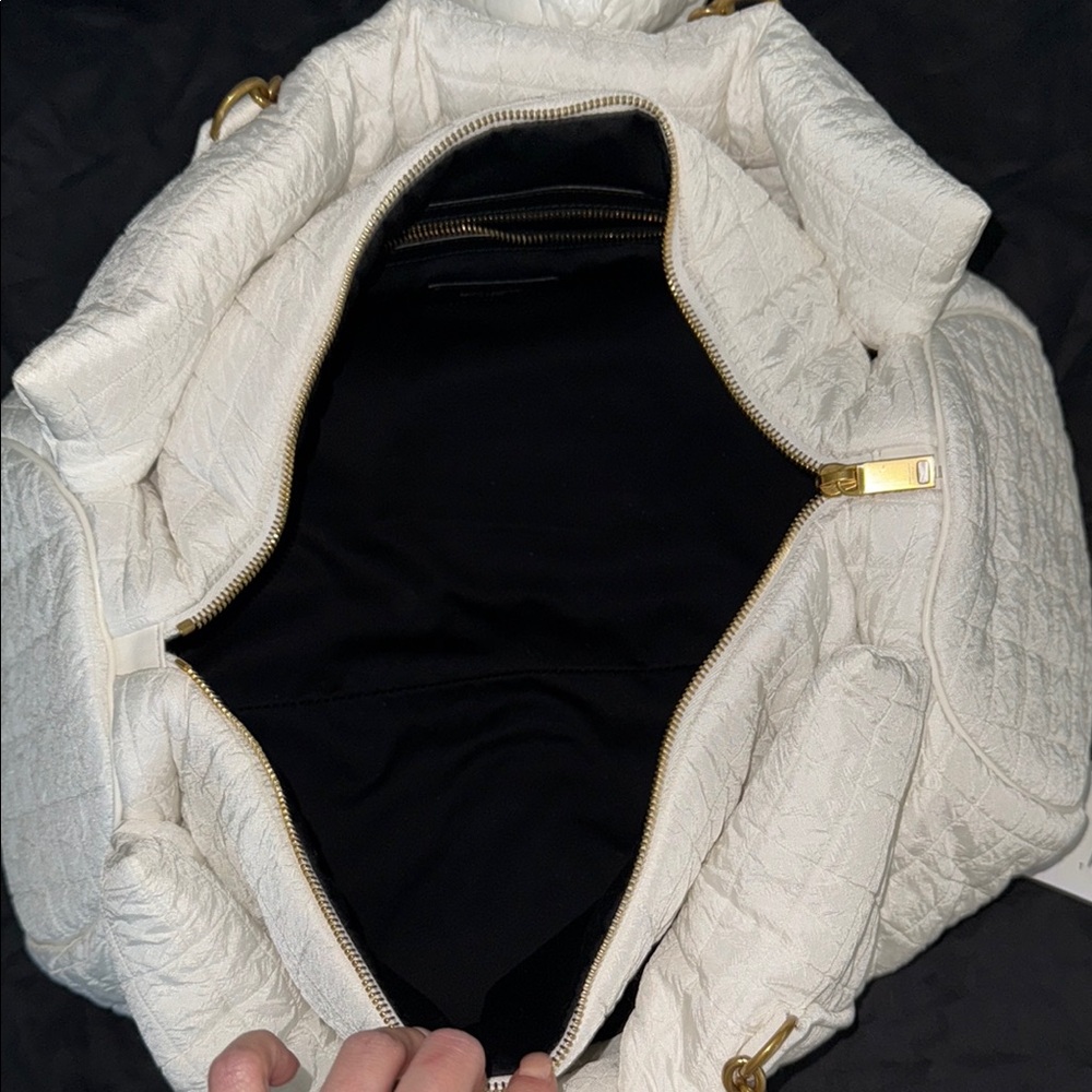 Saint Laurent Quilted White and Gold Shoulder Bag with YSL Logo - Picture 6 of 10